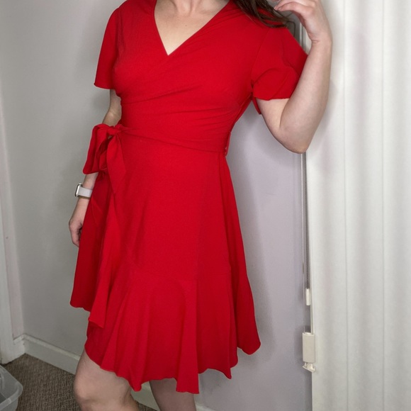 Amazon Red Faux Wrap Sun Dress Short Sleeve Size Small New in Bag - Picture 11 of 14